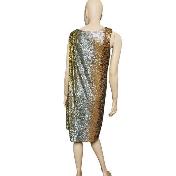 J Crew Collection Gold Sequin Greek Style Dress Size M Cotton Silk Pullover - Picture 4 of 10